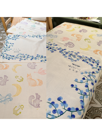 piezas textiles estampadas en el taller de despedida de soltera en Vintastic Shop Gijón