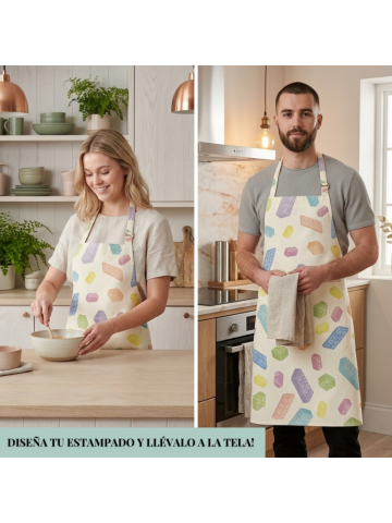 Paños de cocina y delantales estampados a mano por alumnas en el taller creativo de estampación textil